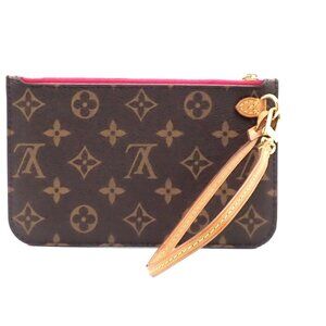 LOUIS VUITTON LV Logo Neverfull Pouch Monogram Leather Brown Pink France 34KA714